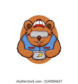 Beaver bear FPV drone pilot logo icon mascot illustration cute animal cartoon character