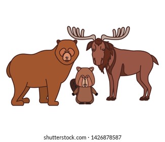 Beaver bear and moose animal of canada design