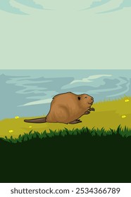 beaver with beautiful lake view