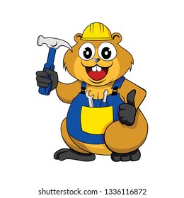 Beaver Builder Carpenter Bricklayer Cute Cartoon Character