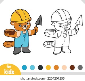 Beaver builder, coloring book for children, cartoon character 