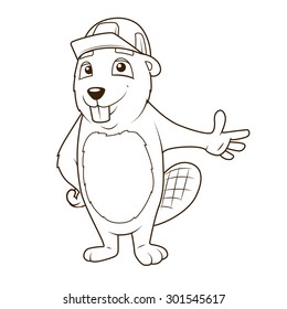 Beaver builder coloring book vector illustration