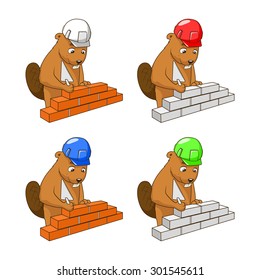 Beaver builder different helmet colors vector illustration