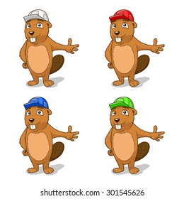 Beaver builder different helmet colors vector illustration