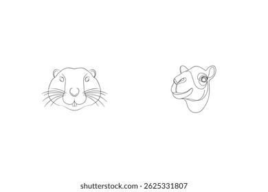 Castor E Cabeça De Camelo Ilustração Minimalista Animal Line Art