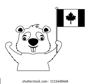 beaver of canada with flag isolated icon