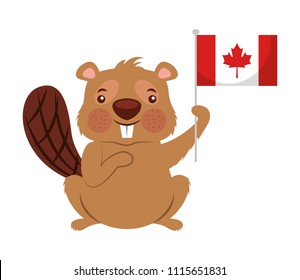 Beaver Of Canada With Flag Isolated Icon