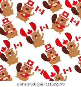 beaver of canada with flag pattern