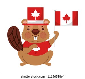 Beaver Of Canada With Hat And Flag Isolated Icon