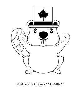 beaver of canada with hat isolated icon