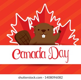 beaver and canada leaf flag to day celebration