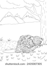 Beaver canada line art for coloring book interior