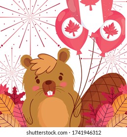 Beaver with canadian balloons design, Happy canada day holiday and national theme Vector illustration