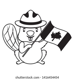 beaver with canadian flag happy canada day vector illustration  