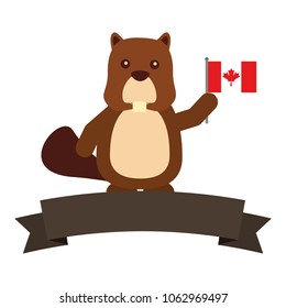 beaver with canadian flag and ribbon