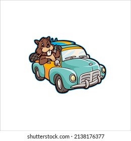 beaver car character cartoon design for your mascot and products