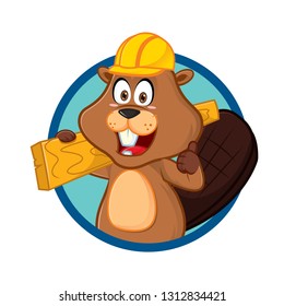 Beaver carrying wood give thumb up cartoon illustration, can be download in vector format for unlimited image size.