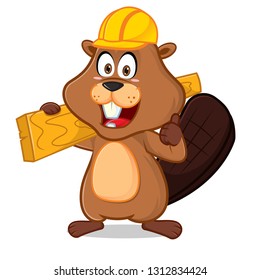 Beaver carrying wood plank give thumb up cartoon illustration, can be download in vector format for unlimited image size.