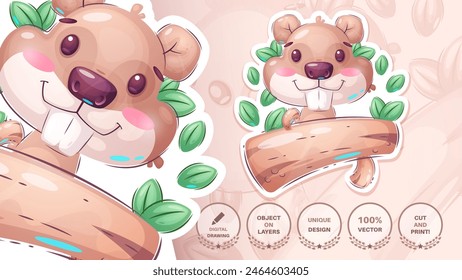 Beaver Cartoon Character. Cute Amimal. Alligator Illustration for Kids. Vector eps 10.