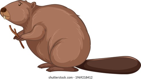 Beaver cartoon character isolated on white background illustration