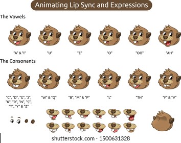 Beaver Cartoon Character Mascot Illustration for Animating Lip Sync and Expressions, Vector Illustration, in Isolated White Background.