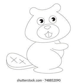 Beaver cartoon, the colorless outlined illustration with thin line black stroke