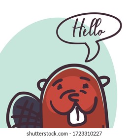 beaver cartoon with hello bubble design, Animal zoo and life theme Vector illustration