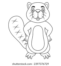 Beaver cartoon posing line art
