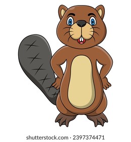 Beaver cartoon posing on white background