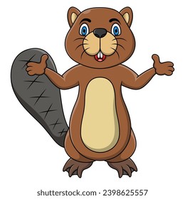 Beaver cartoon posing on white background