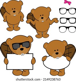 beaver cartoon standing pack set collection illustration in vector format