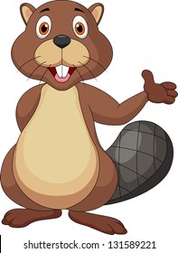 Beaver cartoon waving hand