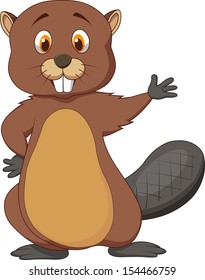 Beaver cartoon waving hand