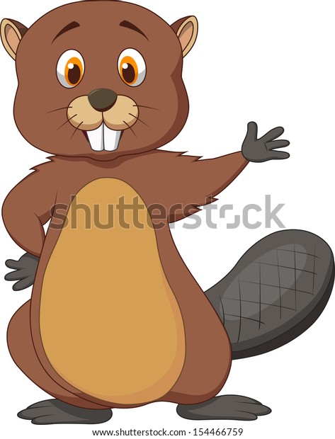 Beaver Cartoon Waving Hand Stock Vector (Royalty Free) 154466759