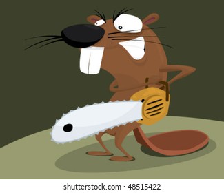 Beaver with a chainsaw.