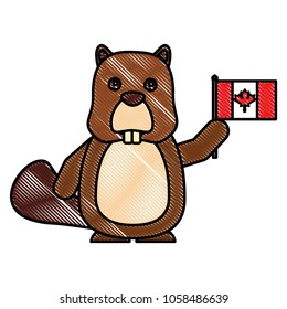 beaver character cartoon holding canadian flag