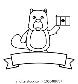 beaver character cartoon holding canadian flag