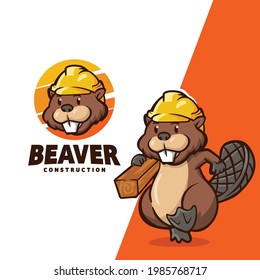 Beaver character mascot cartoon logo suitable for construction company