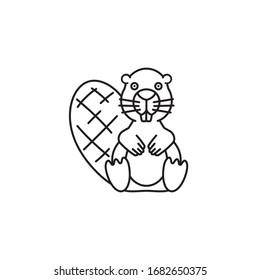 Beaver character vector line icon for Beaver Day on Apr 7th. Cute mammal outline symbol.