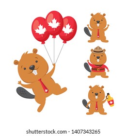 beaver characters symbol happy canada day vector illustration