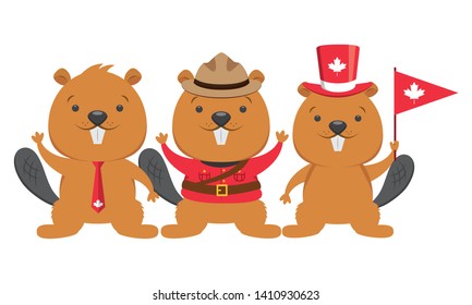 beaver characters symbol happy canada day vector illustration