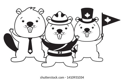 beaver characters symbol happy canada day vector illustration