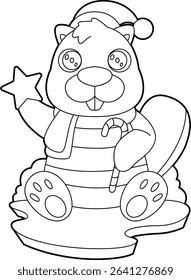 Beaver Christmas Candy cane Animal Vector Graphic Art Illustration