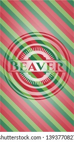 Beaver christmas style emblem. Vector Illustration. Detailed.