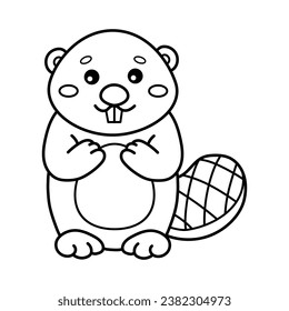 Beaver. Coloring page, coloring book page. Black and white vector illustration.