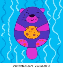 Beaver with cookies in its paws vector image