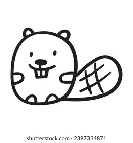 Beaver. Cute little friendly animal. Vector icon. Hand drawn illustration on white background. 