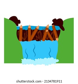 Beaver Dam. The Great Beaver Dam. Water Storage, Ecology, Dam, Beaver Family. Icon, Clipart For Nature Website. Vector Flat Illustration Cartoon.