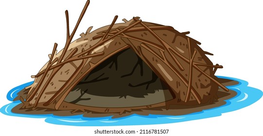 Beaver dam isolated on white background illustration