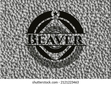 Beaver dark badge with grey bubbles background. Vector Illustration. Detailed. 